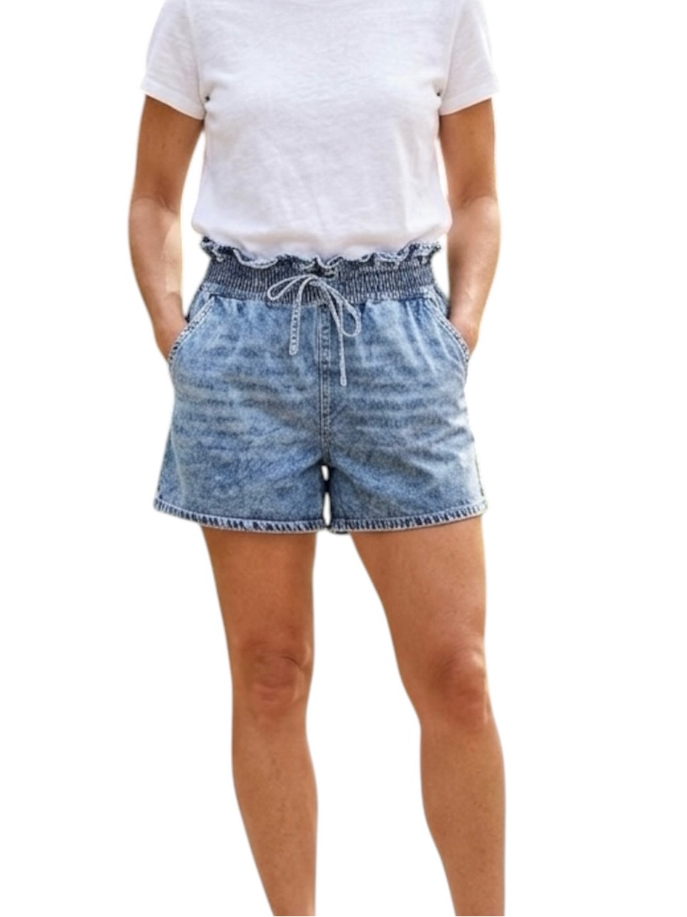 Francesca’s Indigo Rein Paperbag High Waist Denim Shorts Blue S Retro